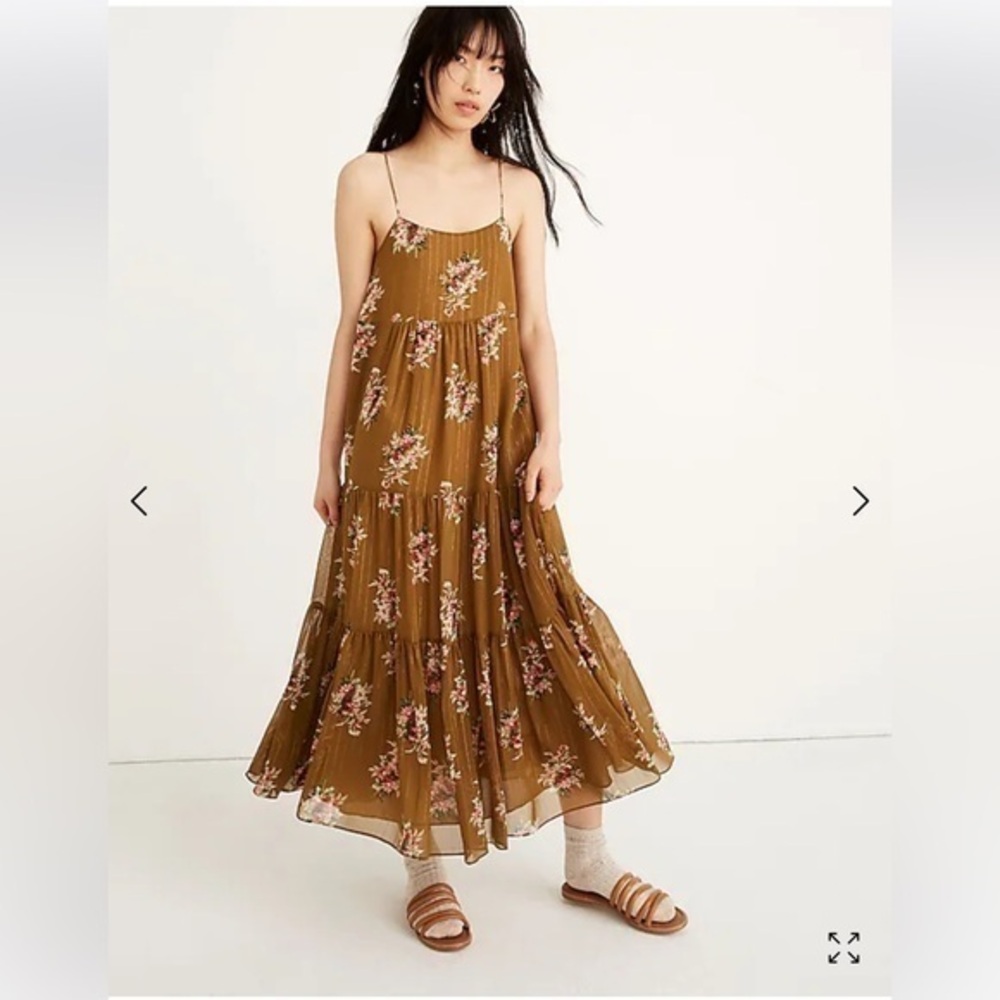 Madewell Cami Tier Midi Dress Metallic Classic Corsage Women’s Size 4
